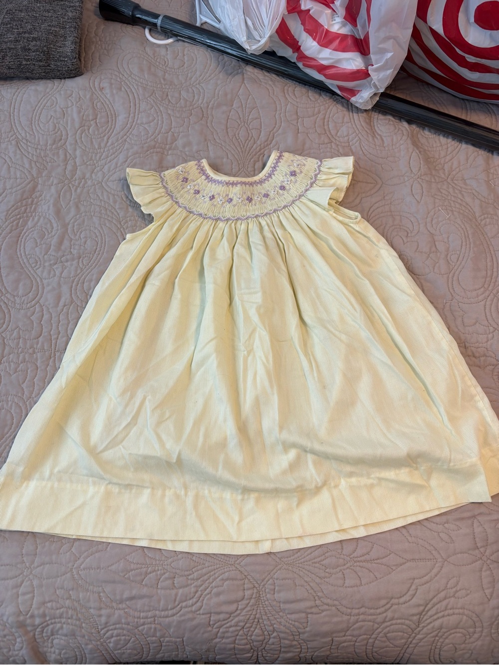 Carriage Boutique Pale Yellow Smocked Girls' Dress with Pink Accents